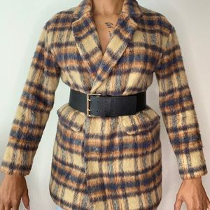 PLAID VINTAGE WOMEN WOOL BLAZER JACKET SIZE MEDIUM